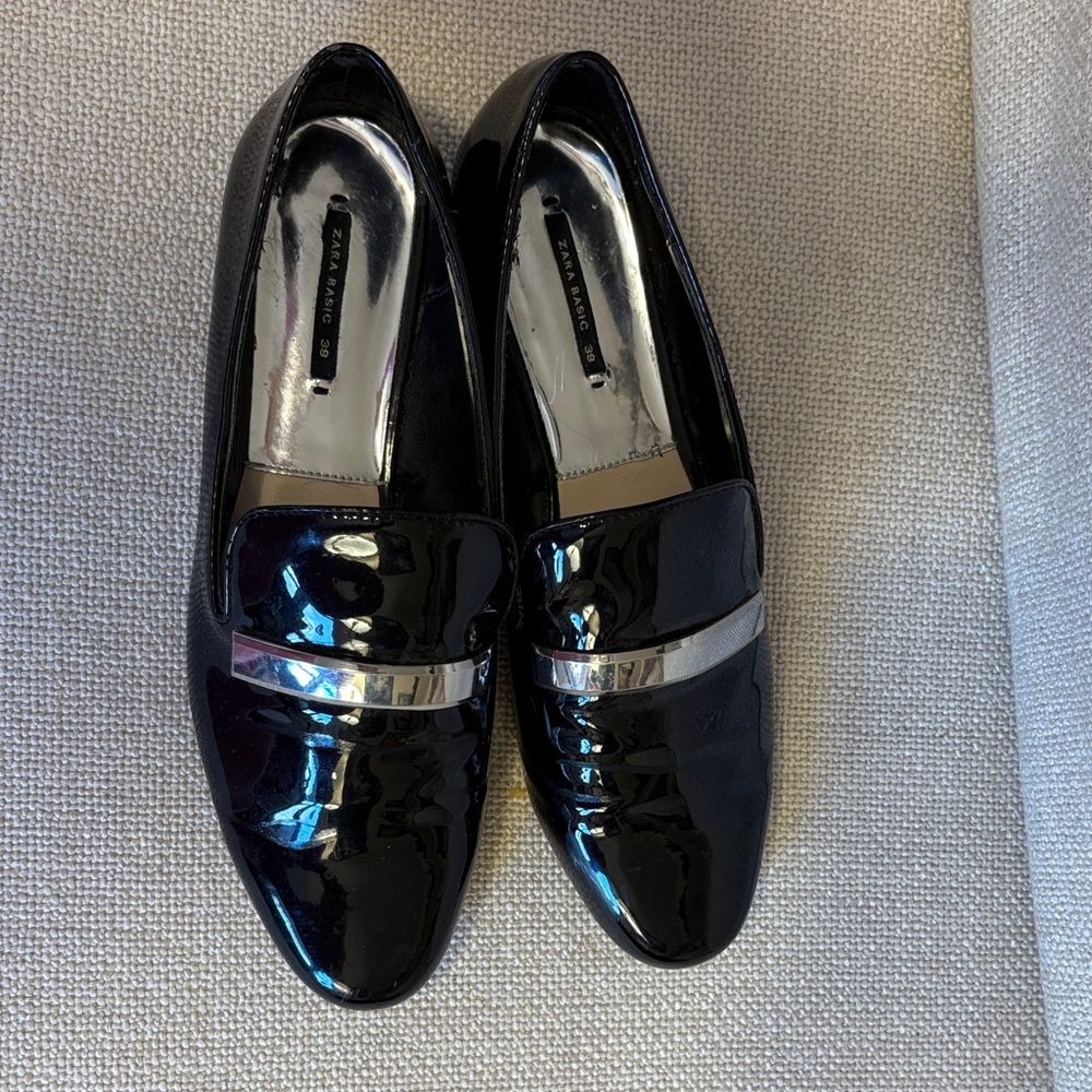 Zara Black Patent Leather Loafers